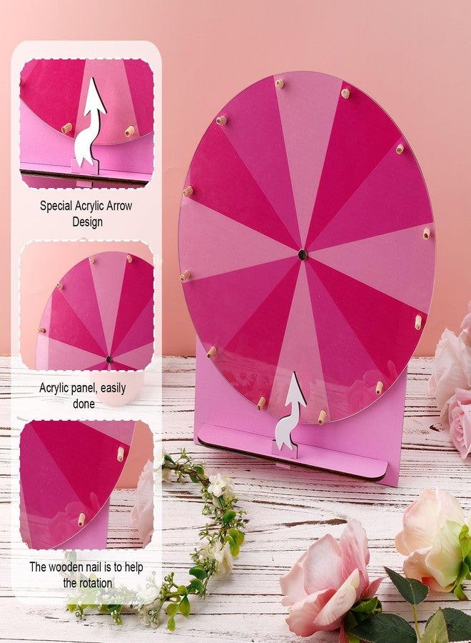 NQEUEPN Wooden Spinning Wheel, 11.4inch Prize Wheel Spinning Prize Wheel Tabletop Spinner Raffle Roulette for Fortune Game Carnival Trade Show (Pink) - Image 3